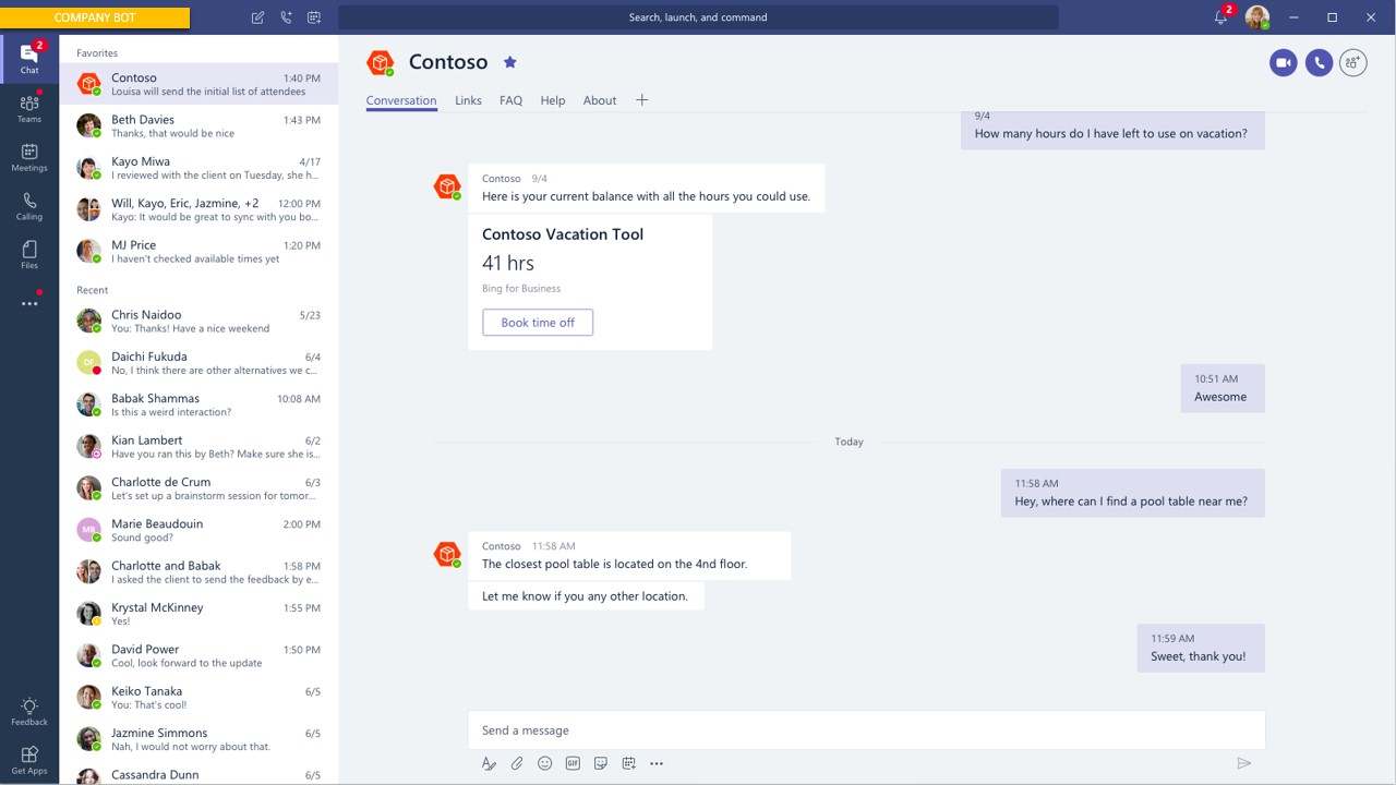 Microsoft Search in Teams — conversation with natural-language capabilities.